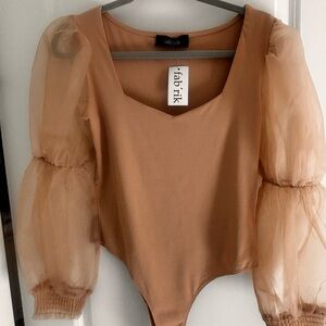 Fab'rik Tan Sheer Sleeve Bodysuit